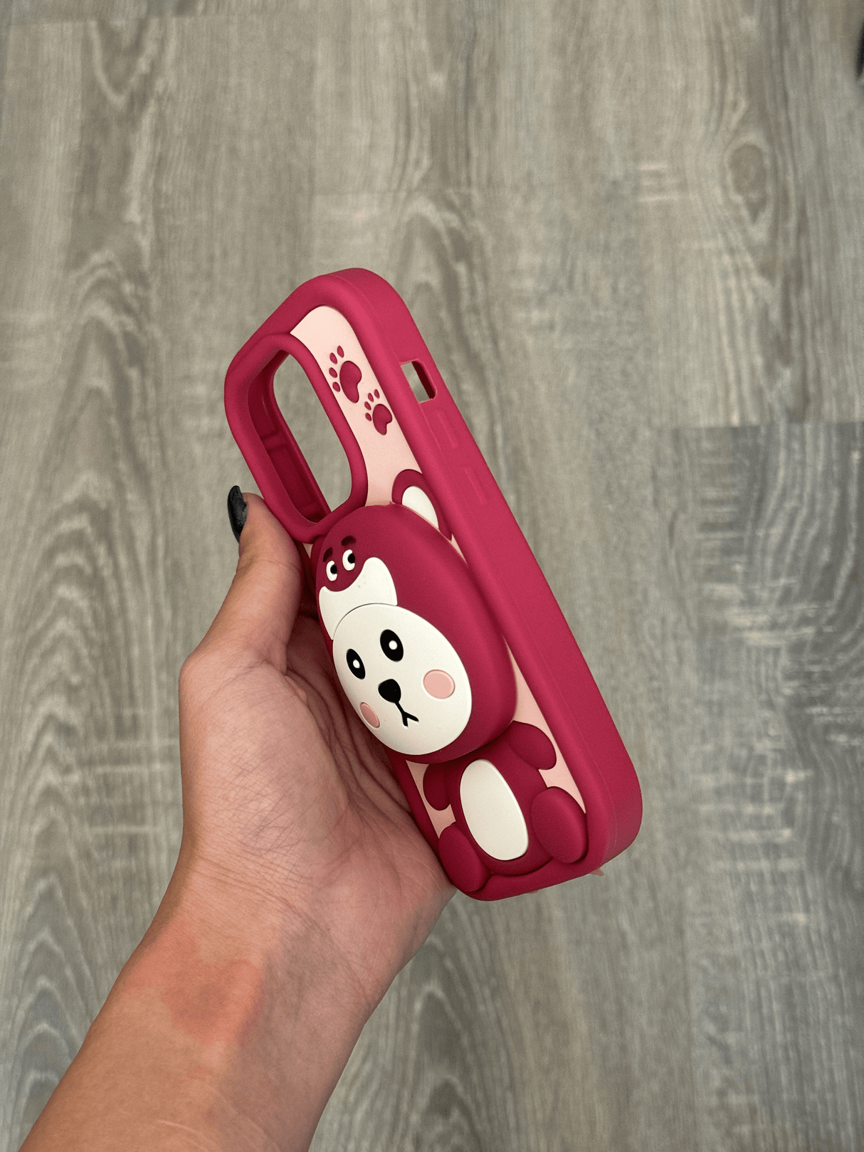 Case Pink and White Bear - iPhone 13 Pro Compatible