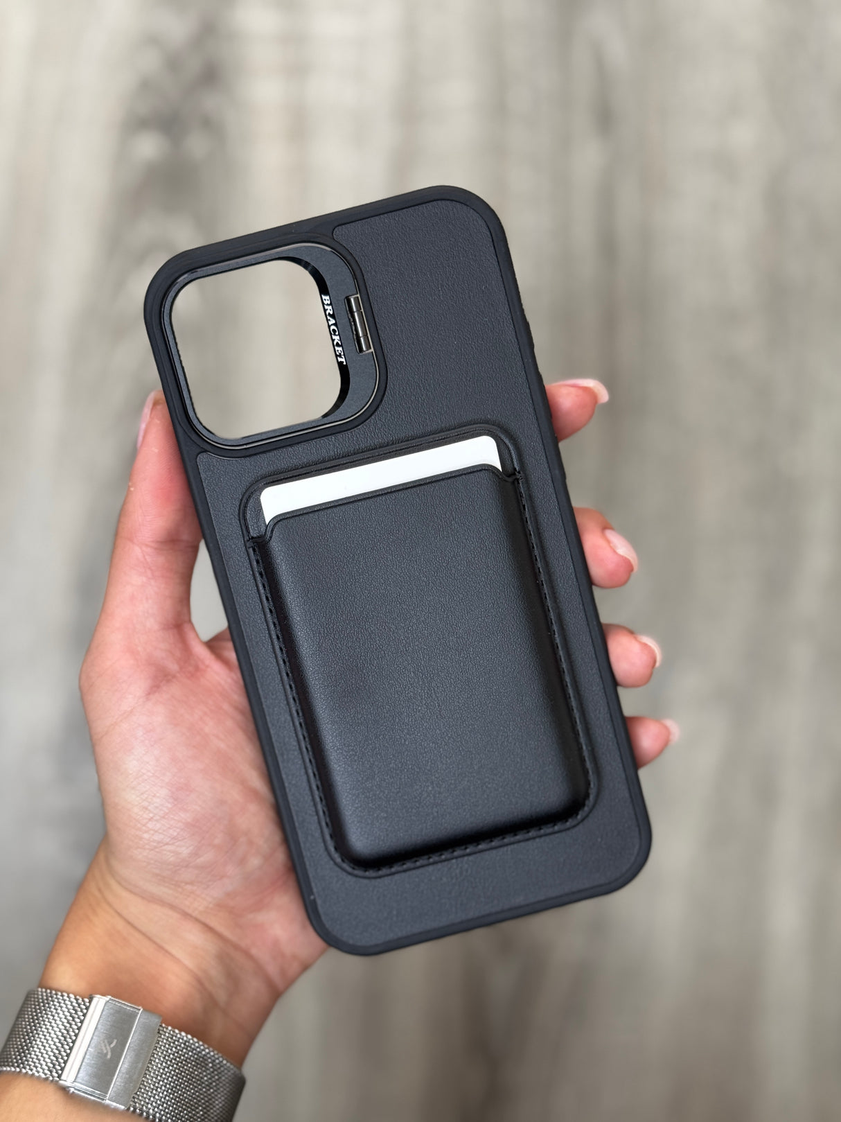 Case Leather MagSafe Wallet - iPhone 16 Plus Compatible, Card Holder, Camera Frame & Stand