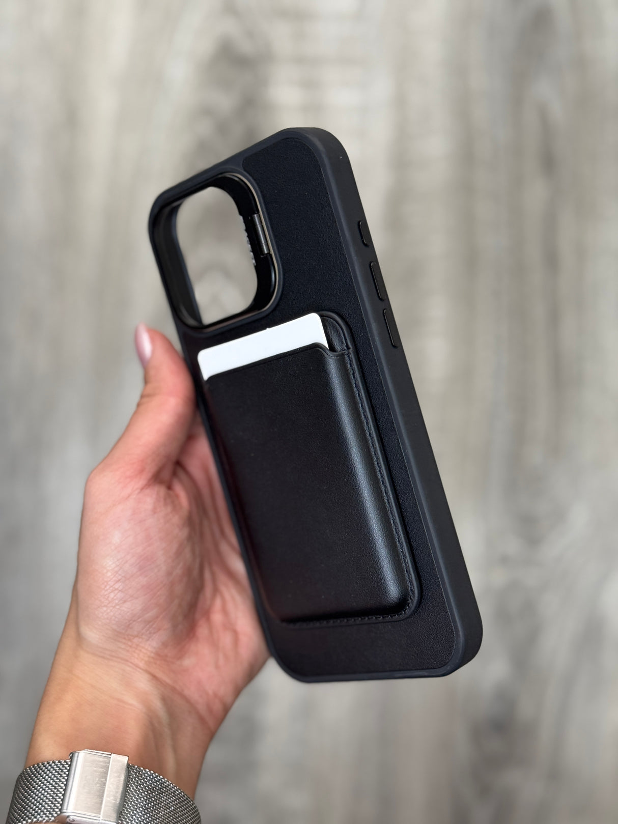 Case Leather MagSafe Wallet Card Holder – iPhone 16 Pro Compatible, Camera Frame & Stand