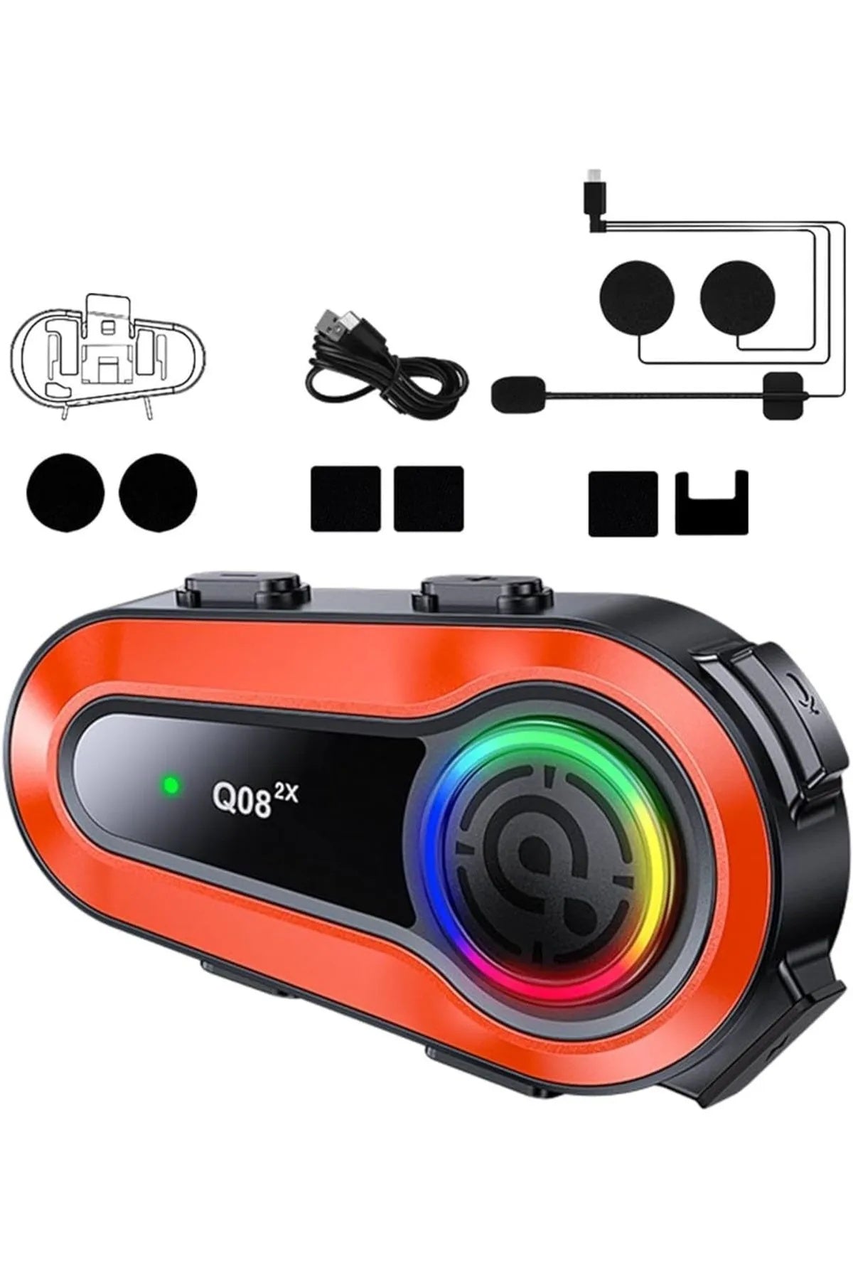 Intercom Motorcycle Helmet Bluetooth Headset Q08 - LCD Display, IPX6 Waterproof, Long Battery Life