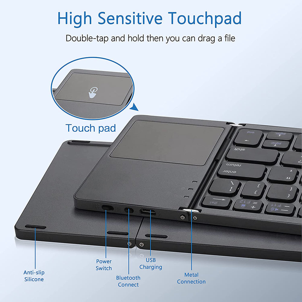 Mini Keyboard B033 - Wireless Bluetooth, Rechargeable, Foldable, Touchpad