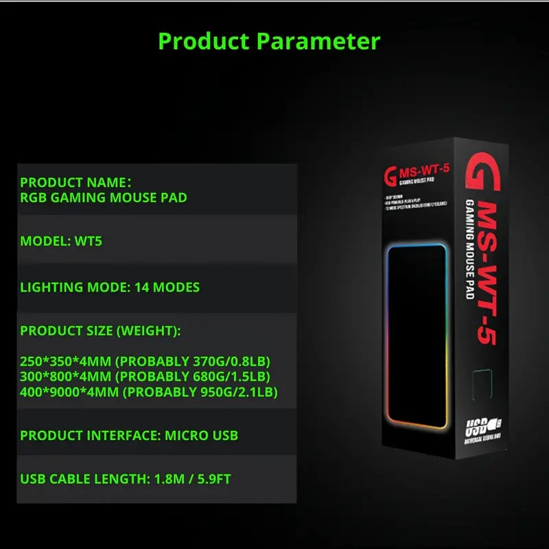 Gaming Mouse Pad RGB GMS-WT-5 - 30 x 80 cm