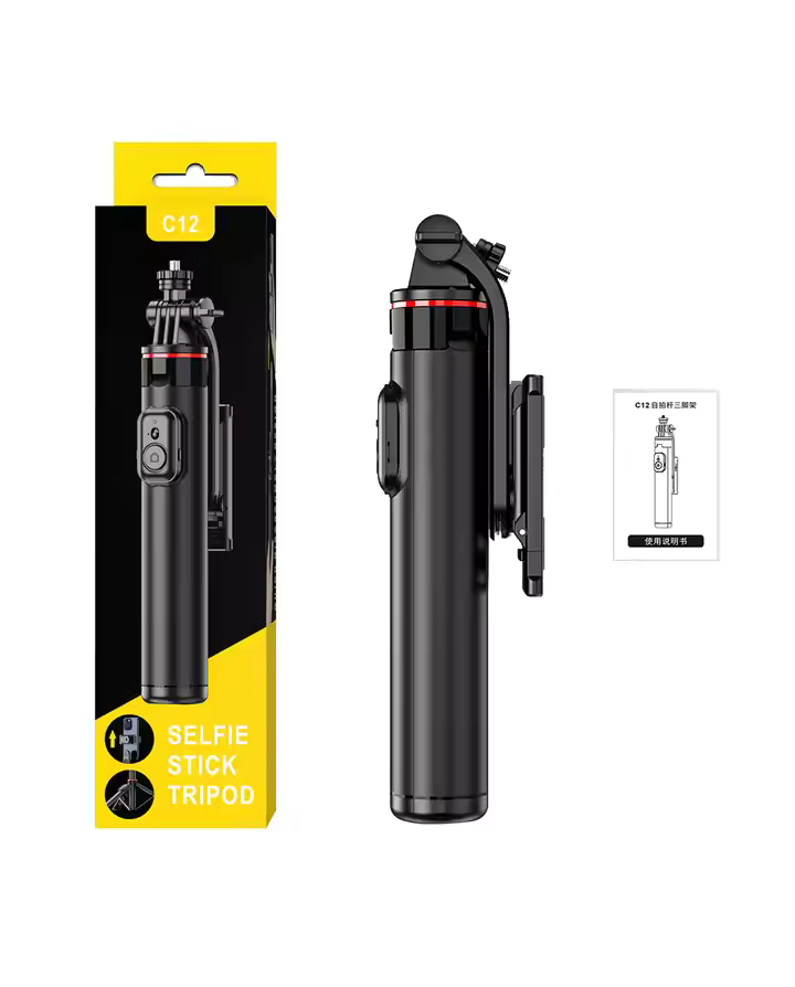 Tripod Wireless Selfie Stick GLRTECH C12 - Stainless Steel, Compatible, 131CM