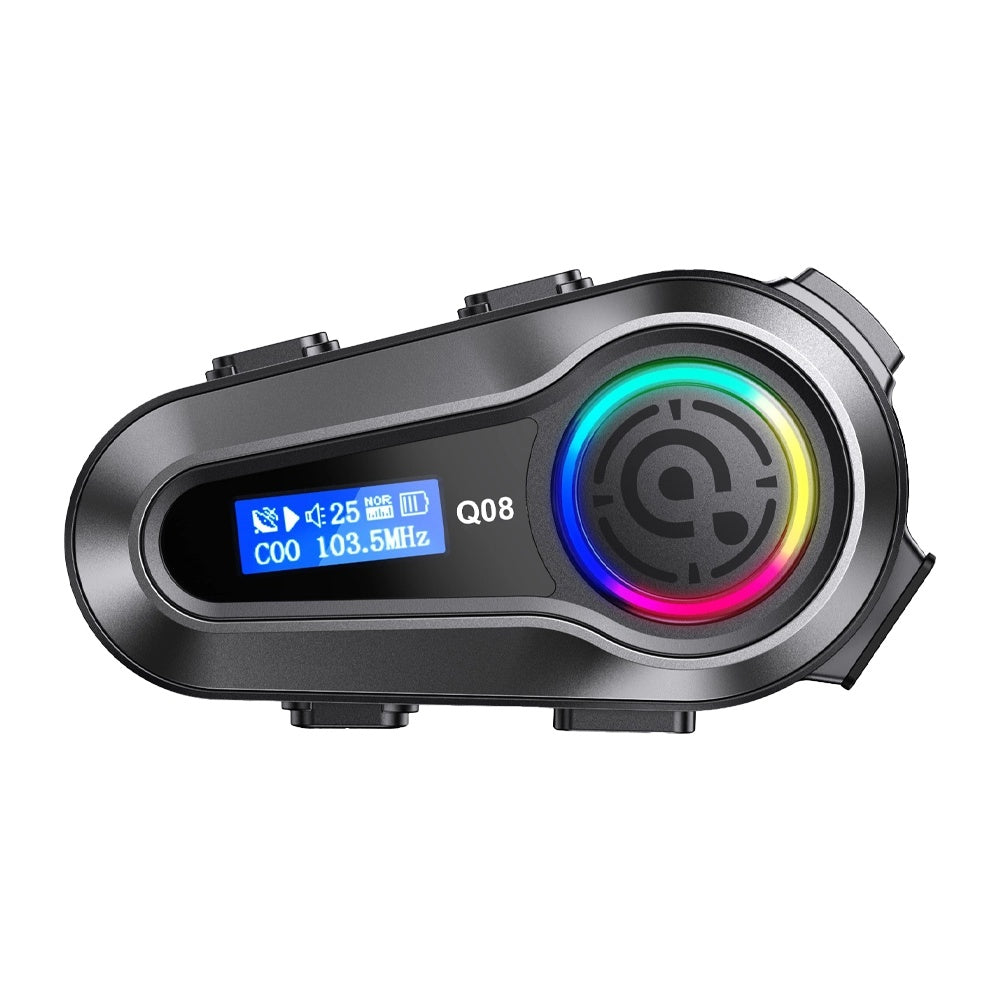 Intercom Motorcycle Helmet Bluetooth Headset Q08 - LCD Display, IPX6 Waterproof, Long Battery Life