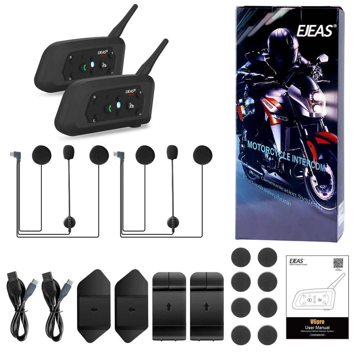 Ejeas V6PRO+ Helmet Headset Bluetooth Intercom Motorcycle Headset Dual Black