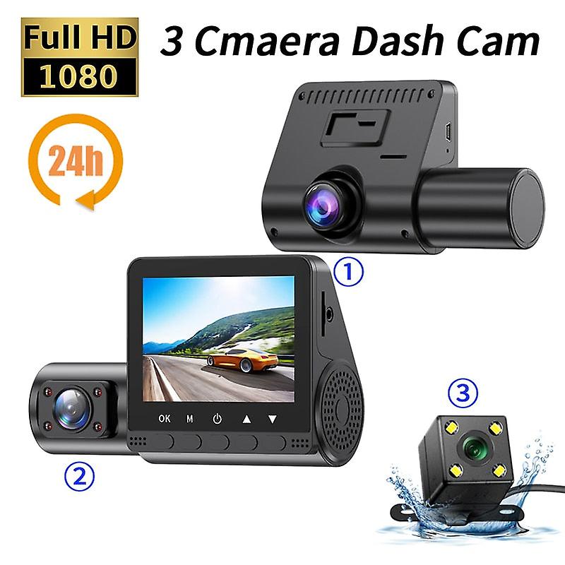 Triple Dash Cam, 1080P Night Vision Car Camera, Motion Detection Driving Recorder