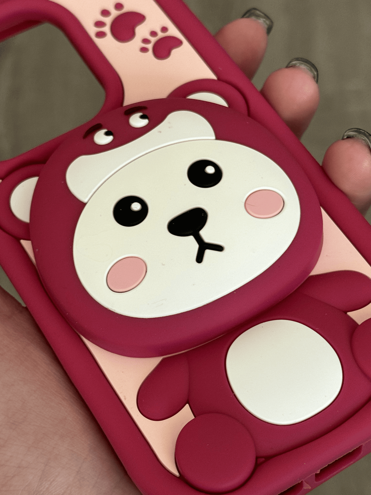 iPhone 13 Pro Compatible Pink And White Bear Case