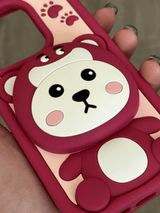 Case Pink and White Bear - iPhone 14 Pro Compatible