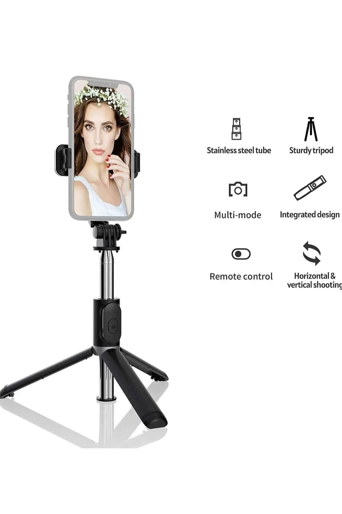 Tripod Wireless Selfie Stick GLRTECH Q02 - Stainless Steel, 103CM