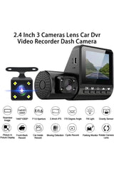 Triple Dash Cam, 1080P Night Vision Car Camera, Motion Detection Driving Recorder