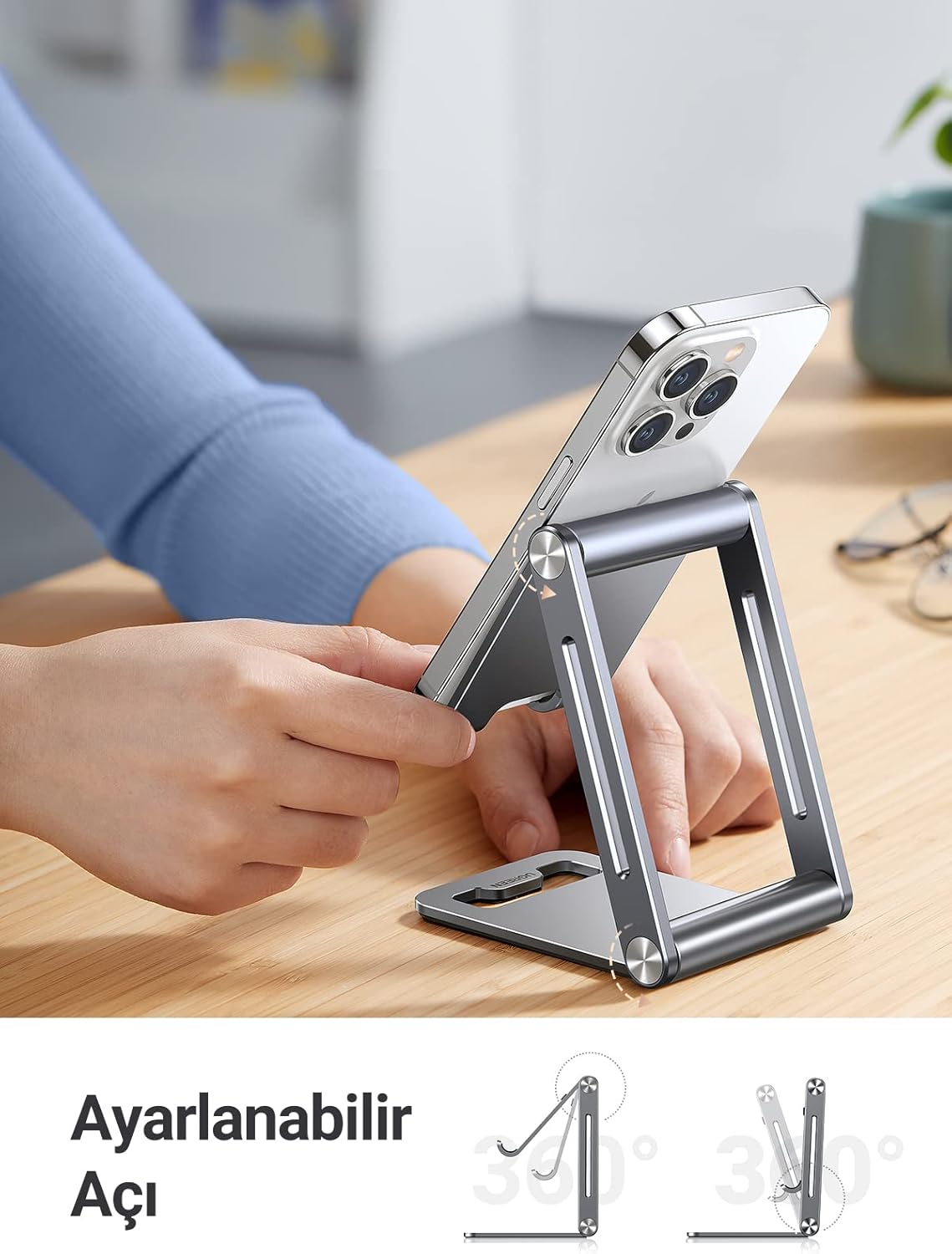 Phone Stand Adjustable Aluminum - Compatible with iPhone, Galaxy, Huawei, Xiaomi