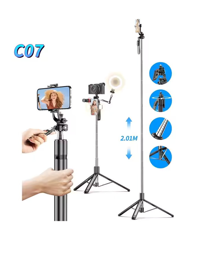 GLRTECH C07 Tripod Kablosuz Selfie Çubuğu paslanmaz çelik 201CM