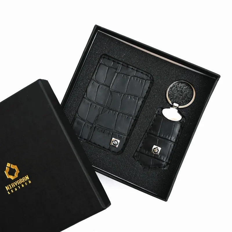 Saba Gift Set with Genuine Leather Card Holder, Keychain and Stylish Gift Box