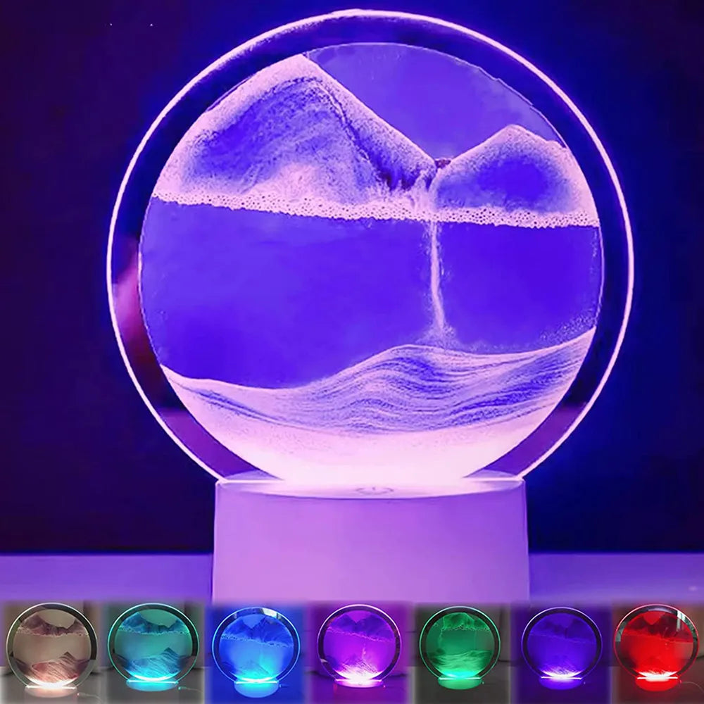 LED RGB Sandscape Lamp 3D Moving Sand Art Frame Night Light with 16 Colors Hourglass Light 3D Deep Sea Display with Remote