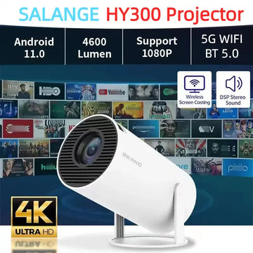 Salange MINI 4K Video Projector Smart for SAMSUNG Android 11 WiFi 200ANSI BT5.0 1280*720P HY300 for XiaoMi Outdoor Home Theater