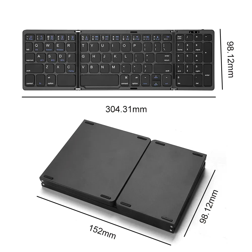 Bluetooth-Compatible Keyboard Foldable Keyboard Type-C Rechargeable 81 Keys Touchpad Keypad for IOS Android Windows Tablet Phone