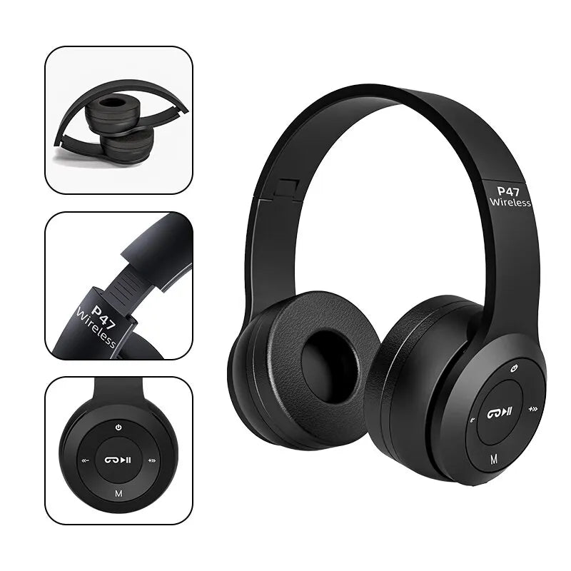 Stereo P47 Headset 5.0 Bluetooth Headset Folding Series Wireless Sports Game Headset for HuaWei XiaoMi