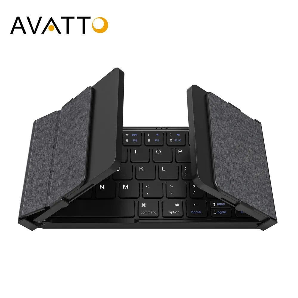 AVATTO Portable Mini folding Wireless Bluetooth 5.1 keyboard with 3Channels Connection for Windows Android IOS Tablet ipad Phone