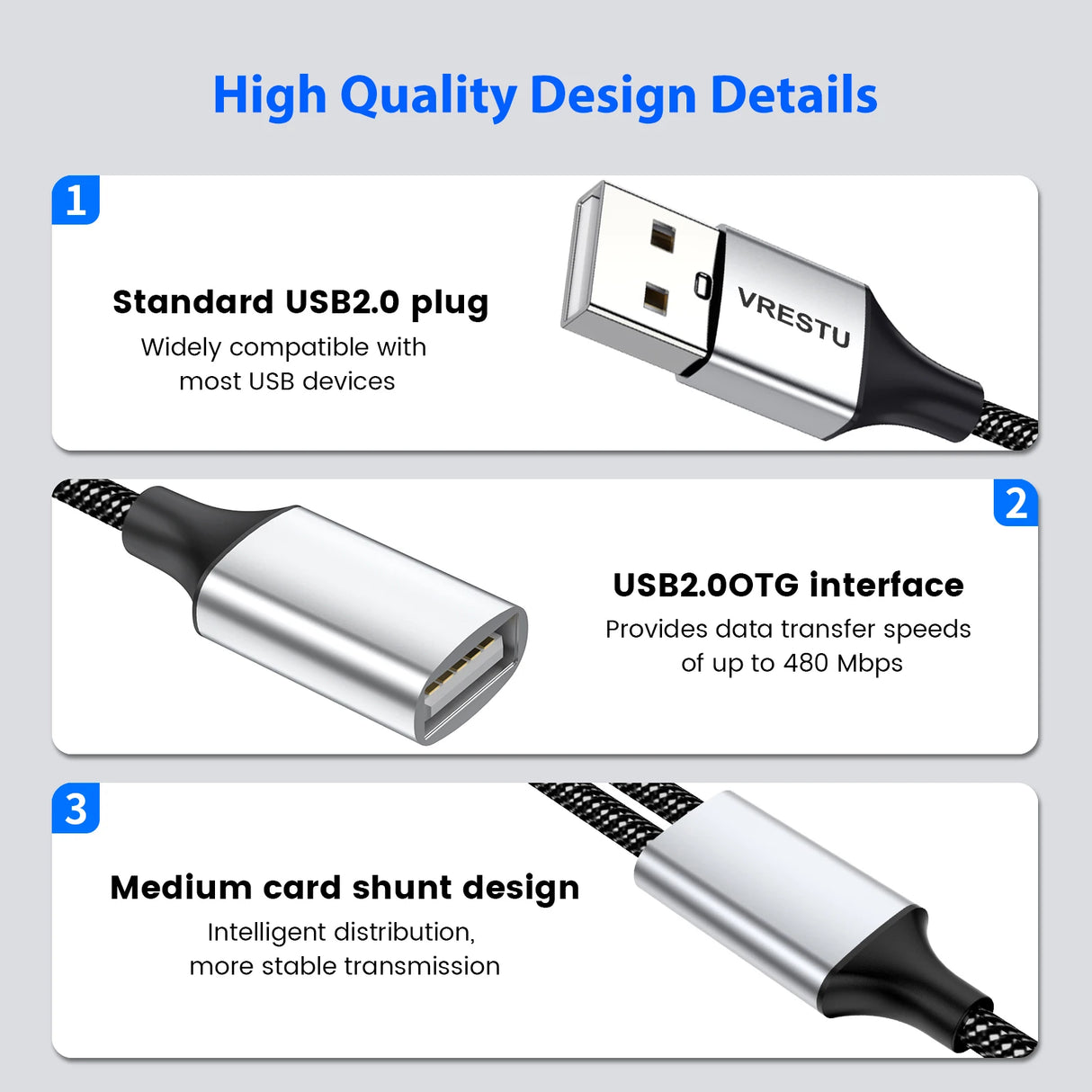 USB'den 2 USB Uzatma Kablosu Üçlü 4 USB Port HUB OTG Adaptörü Güç Veri Şarj Dönüştürücü 3USB Genişletilmiş Ayırıcı Kablo PC 1m