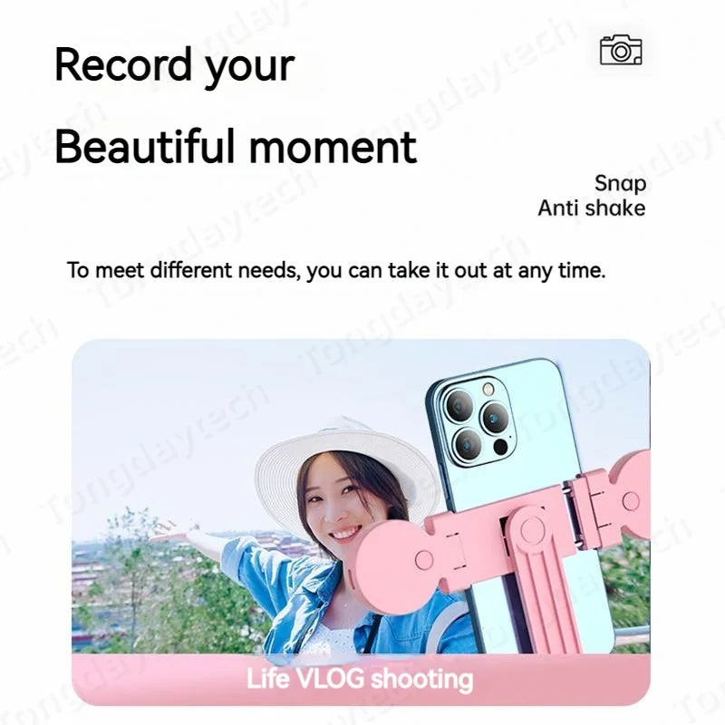 عصا سيلفي لاسلكية بتقنية البلوتوث، حامل حلقي محمول مزود بإضاءة خلفية قابلة للطي لهاتف آيفون وشاومي وماكياج وفيديو مباشر