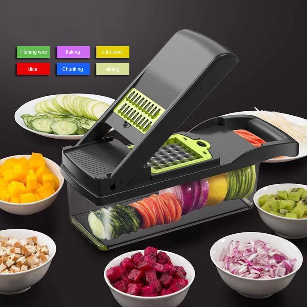 8 In 1 Vegetable Chopper Interchangeable Blades Multifunctional Vegetable Dicer Cutter Carrot and Garlic Chopper