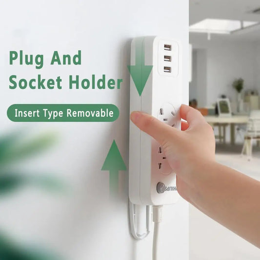 Wall-Mounted Sticker Punch-Free Plug Power Outlet Holder Traceless Fixer Home Self-Adhesive Socket Fixer Organizer