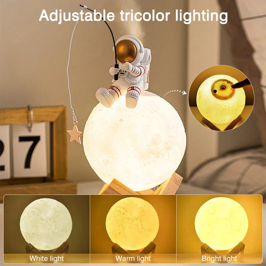 3D Print Moon Lamp Air Humidifier Astronaut Home Decor Resin Spaceman Miniature LED Touch Switch Night Light Cool Mist Purifier
