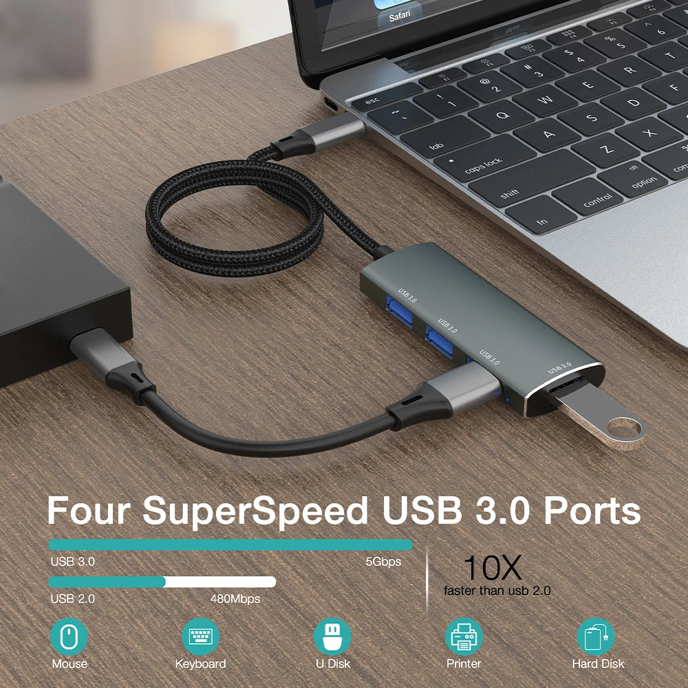 YUCUN USB HUB 3 0 4 Ports USB 3.0 Adapter 5Gbps High Speed Multi USB-C Splitter for Lenovo Macbook Pro PC Accessories tipo c