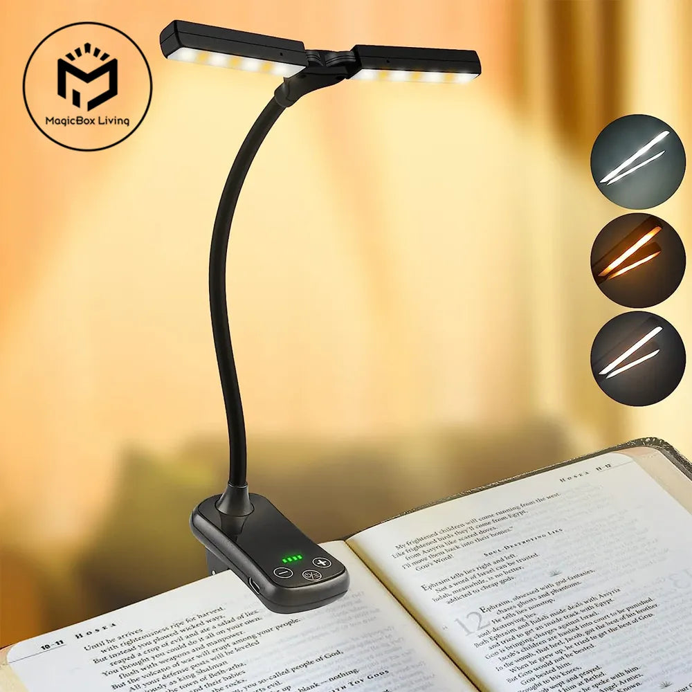 14 LED Clip On Book Light 3 Colors 8 Brightness USB Rechargeable Night Light Portable Reading Light Book Lamp Mini Desk Lamp