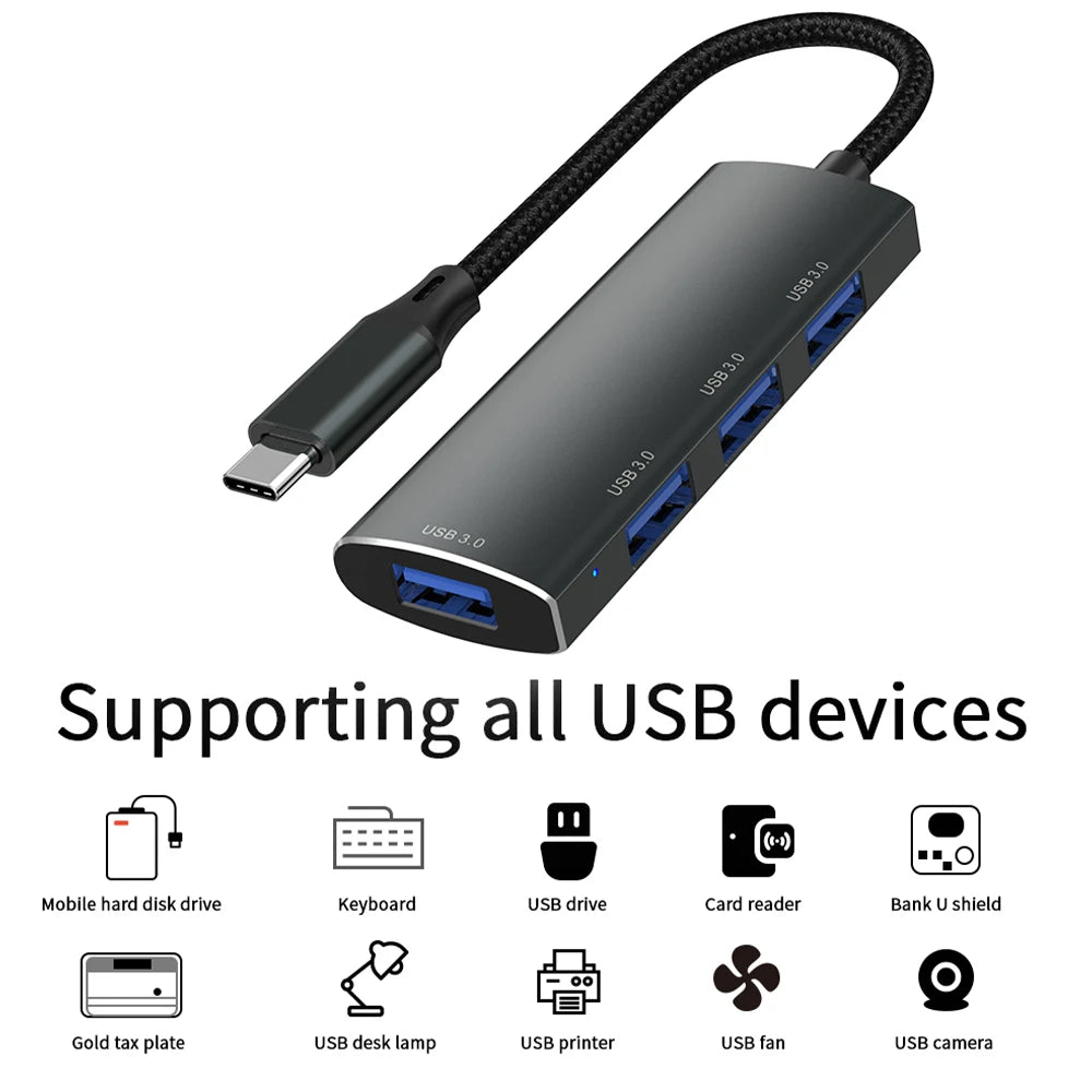 YUCUN USB HUB 3 0 4 Ports USB 3.0 Adapter 5Gbps High Speed Multi USB-C Splitter for Lenovo Macbook Pro PC Accessories tipo c