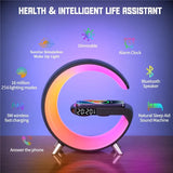 Multifunctional Wireless Charger Stand Pad Alarm Clock Speaker RGB Night Light Fast Charging Station for iPhone Samsung Xiaomi