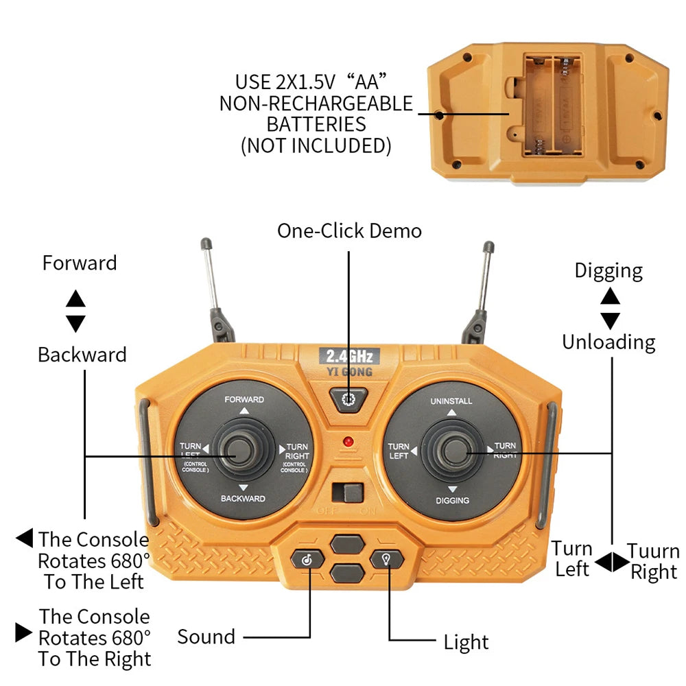 11 Channel Large 2.4 Grams Of Alloy Remote Control Excavator Dumping Soil Flip Engineering Car Toys