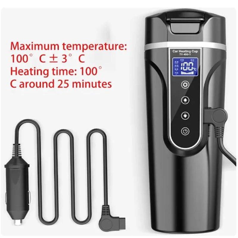 12V/24V Car Heated Smart Mug with Temperature Control Stainless Bottle Car Kettle Coffee Mug LCD Display Temperature