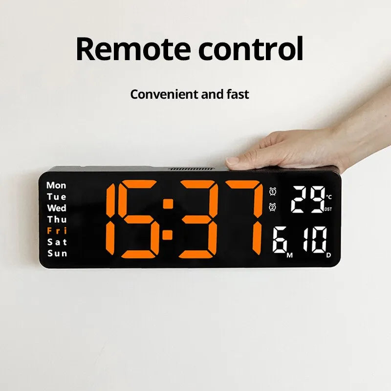 13/16 Inches Large LED Digital Wall Clock ,Wall Mounted Remote Control Temperature Date Week Display Timer Dual Alarm Clock