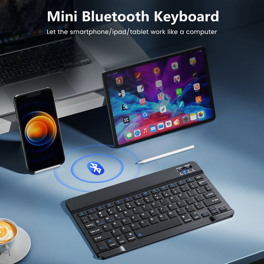 Mini Bluetooth Klavye Kablosuz Klavye Telefon Tablet Için Şarj Edilebilir Android ios Windows için Rusça İspanyolca Klavye