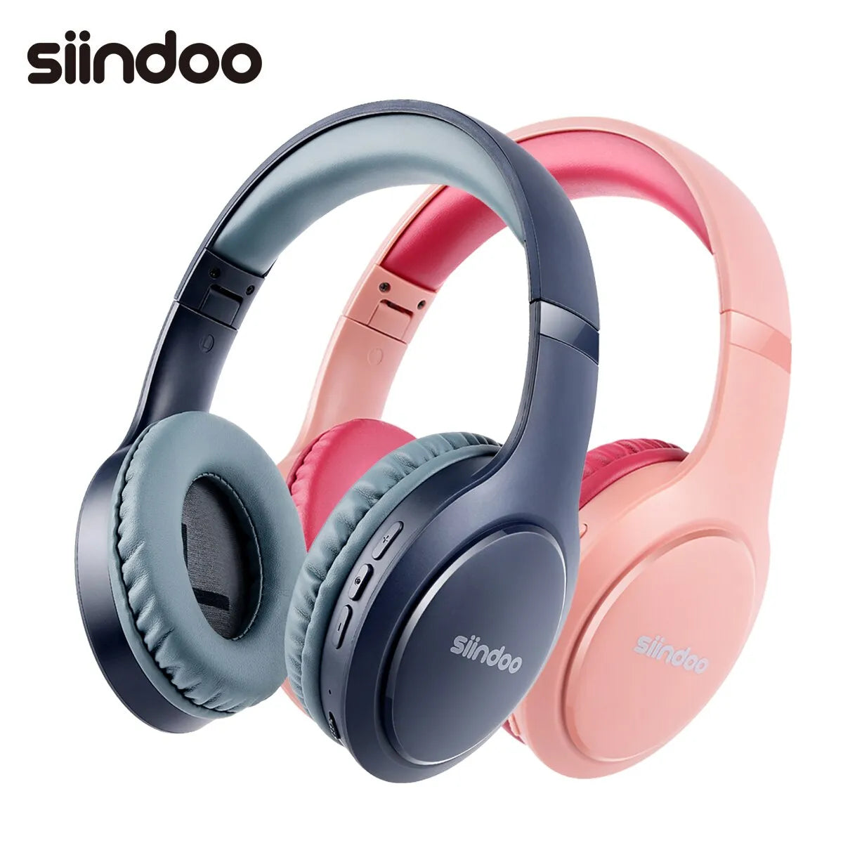 Siindoo JH-919 Kablosuz Bluetooth Kulaklık Pembe ve Mavi Katlanabilir Stereo Kulaklık Süper Bas Gürültü Önleyici Mikrofon Dizüstü TV Için