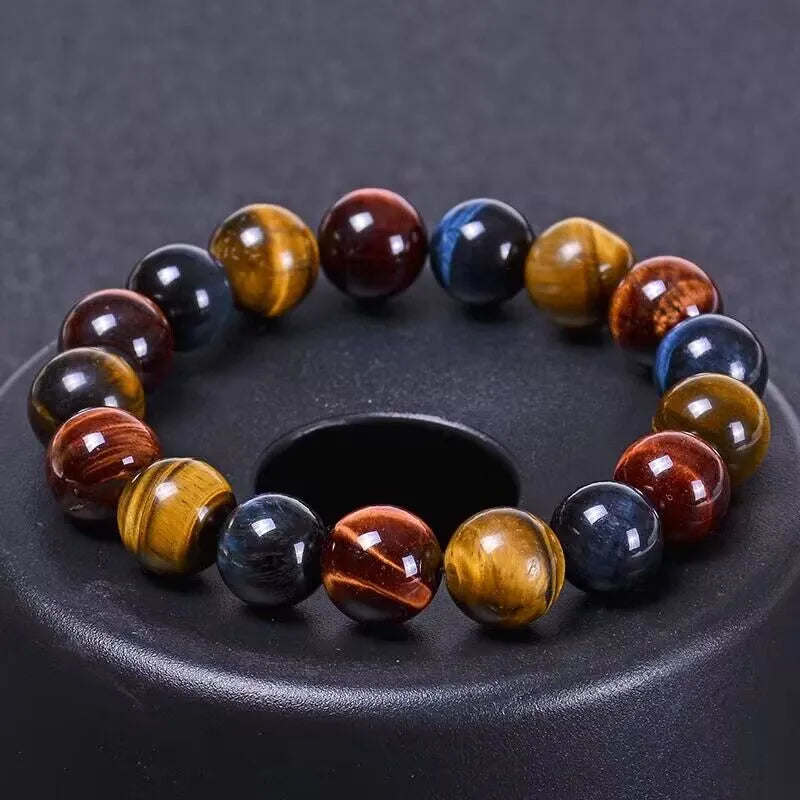 Tiger Eye Bracelet,Relax Anxiety Crystal Beaded Triple Protection Jewelry Bead Stone Chakra Gemstones Bracelets for Women Men