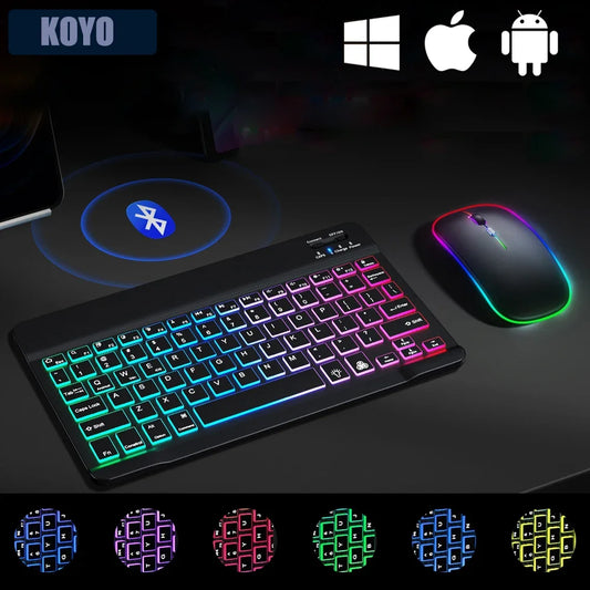 10inch Backlit Bluetooth Keyboard Wireless Keyboard Bluetooth Mini for  Spanish Russian Keyboard RGB Backlit Rechargeable