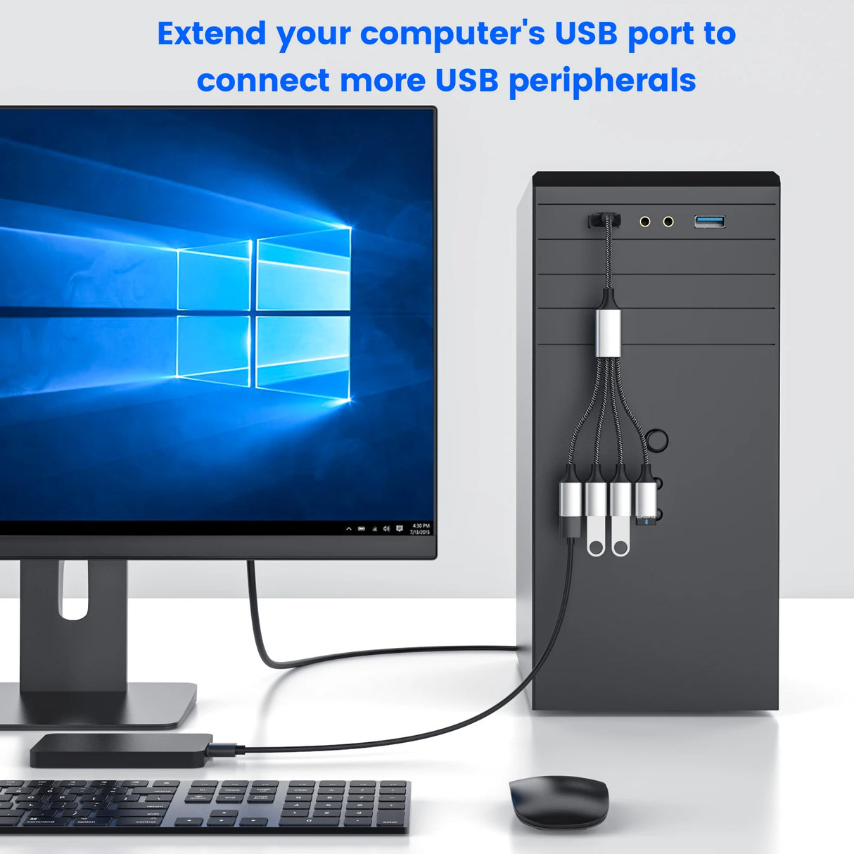 كابل تمديد USB إلى 2 USB، محول OTG، محول شحن بيانات طاقة، كابل موزع USB ممتد 3 USB للكمبيوتر الشخصي بطول 1 متر