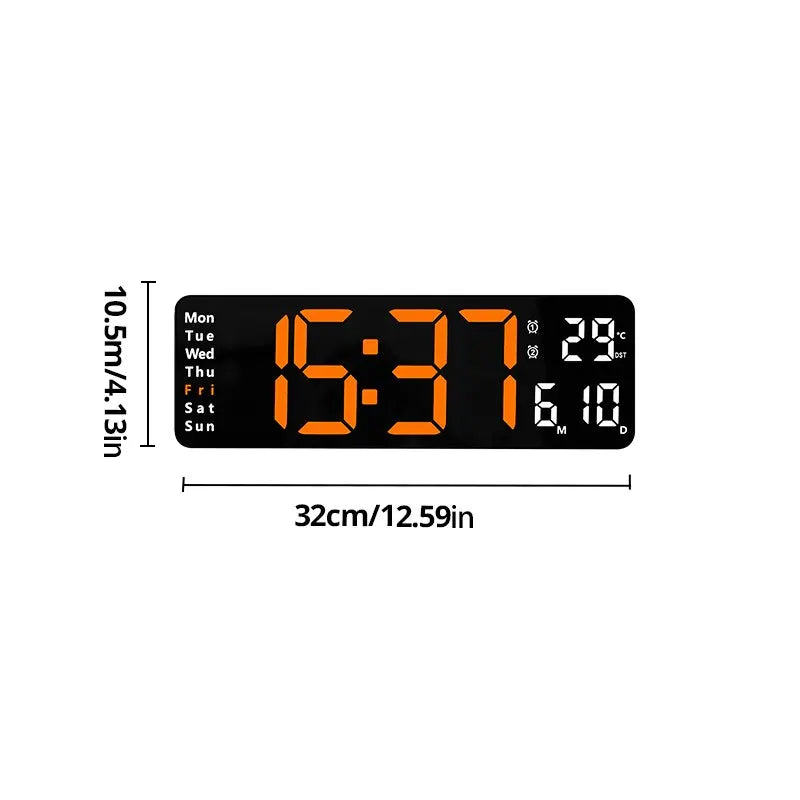 13/16 Inches Large LED Digital Wall Clock ,Wall Mounted Remote Control Temperature Date Week Display Timer Dual Alarm Clock