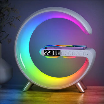 Multifunctional Wireless Charger Stand Pad Alarm Clock Speaker RGB Night Light Fast Charging Station for iPhone Samsung Xiaomi