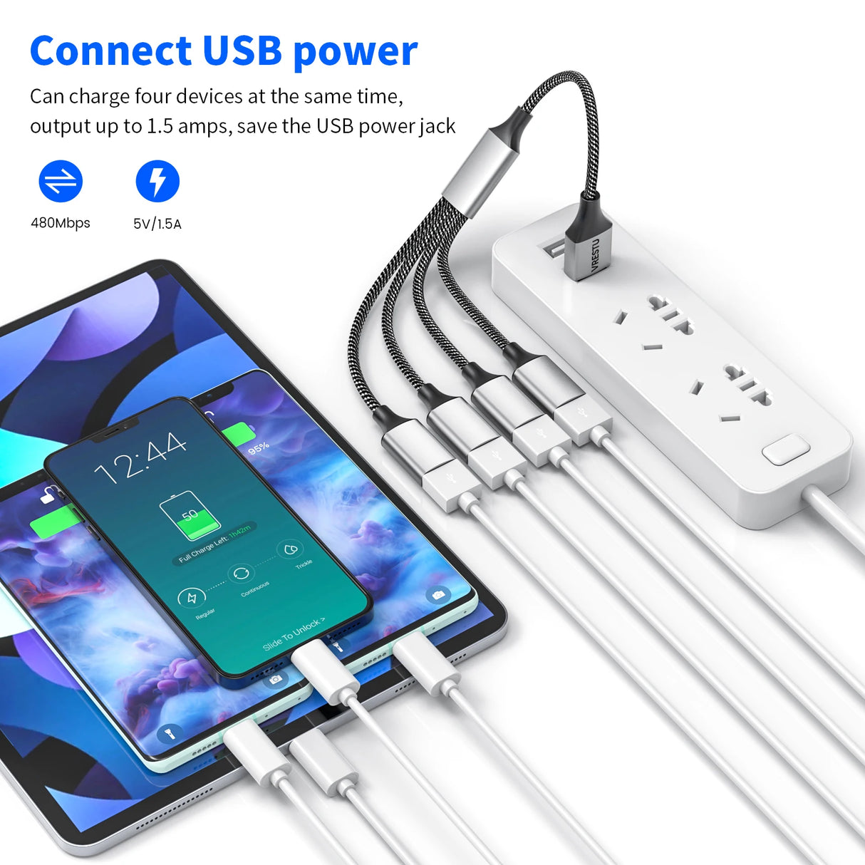 كابل تمديد USB إلى 2 USB، محول OTG، محول شحن بيانات طاقة، كابل موزع USB ممتد 3 USB للكمبيوتر الشخصي بطول 1 متر