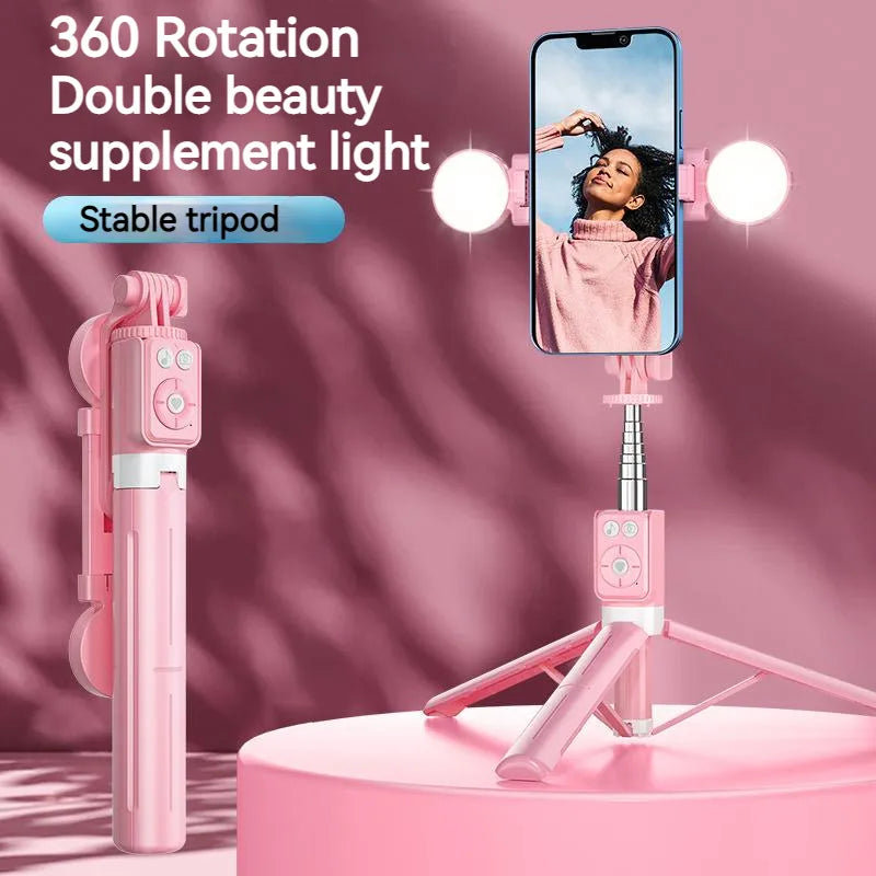 Bluetooth Wireless Selfie Stick Portable Ring Fill Light Folding Phone Stand For Iphone Xiaomi Makeup Video Live Tripe Selfie