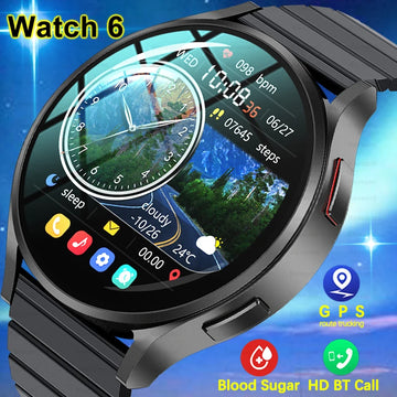 2024 New Watch 6 AMOLED Smart Watch Men's Blood Glucose HD Bluetooth Call GPS Sport  Fitness Tracker IP68 Waterproof Smartwatch