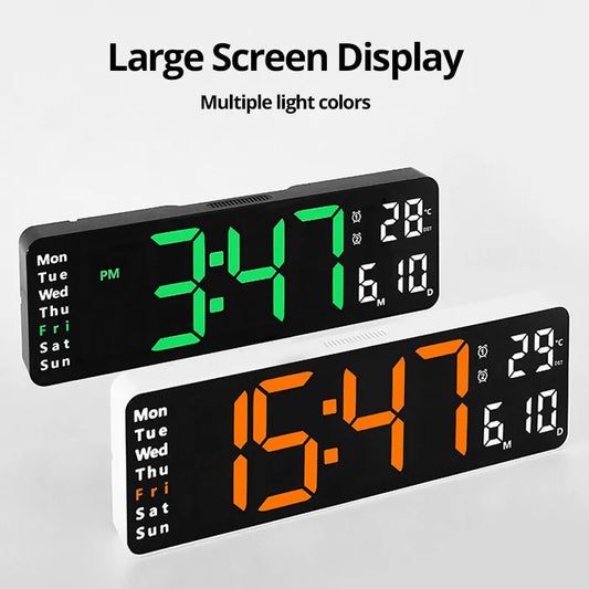 13/16 Inches Large LED Digital Wall Clock ,Wall Mounted Remote Control Temperature Date Week Display Timer Dual Alarm Clock