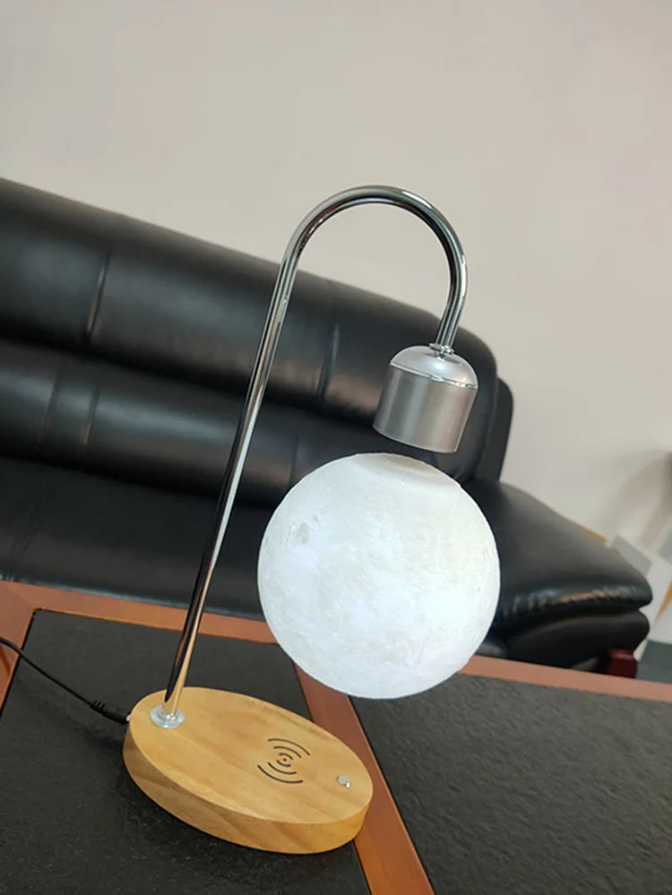 Levitating Ay Manyetik Levitasyonunun Lambası LED Gece Işıkları Yatak Odası Dekor için Kablosuz Şarj Tabanı ile Ahşap Yenilik Öğeleri