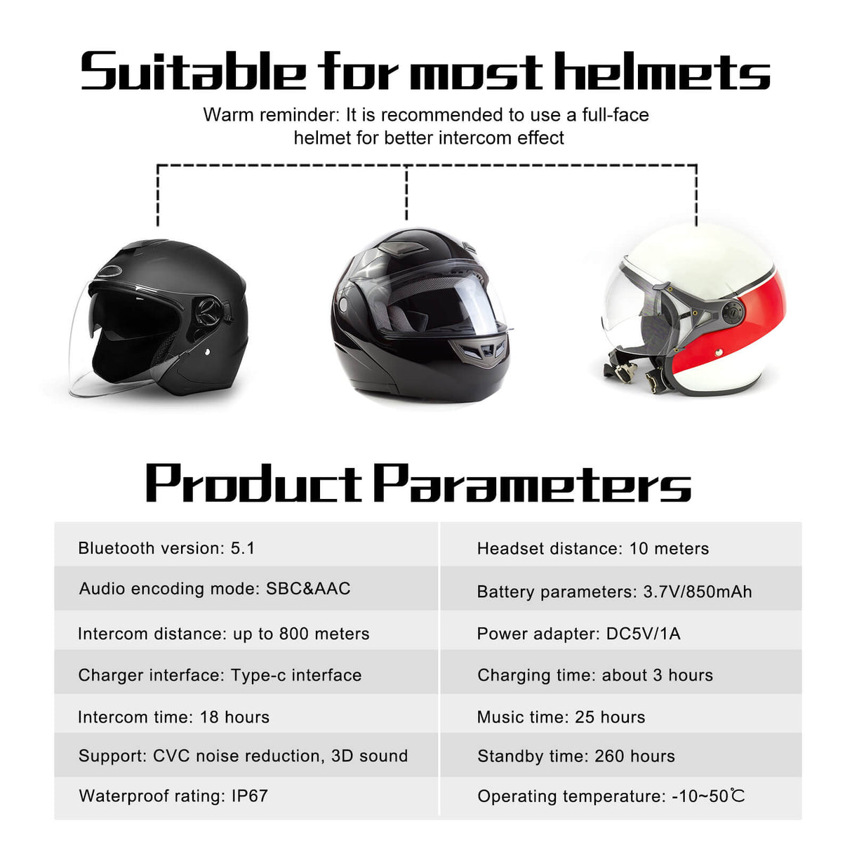 V6PRO+ Kask Kulaklık Bluetooth İnterkom Motosiklet Kulaklık Tek Siyah